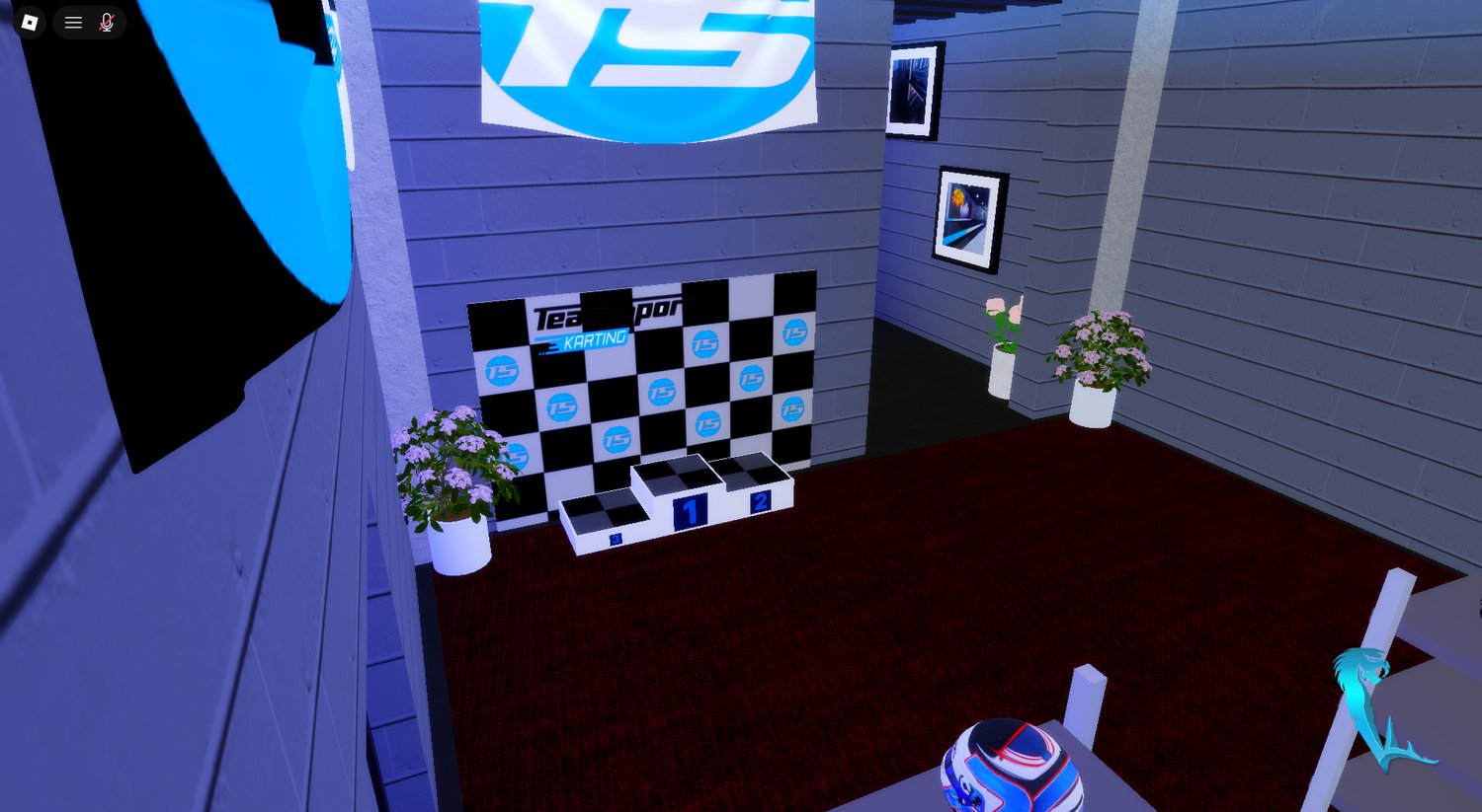 Roblox kart racing track with blue lighting