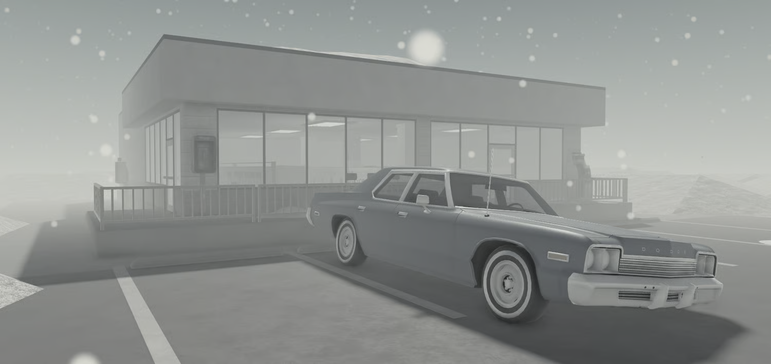 Roblox winter laundry store surrounded by snow