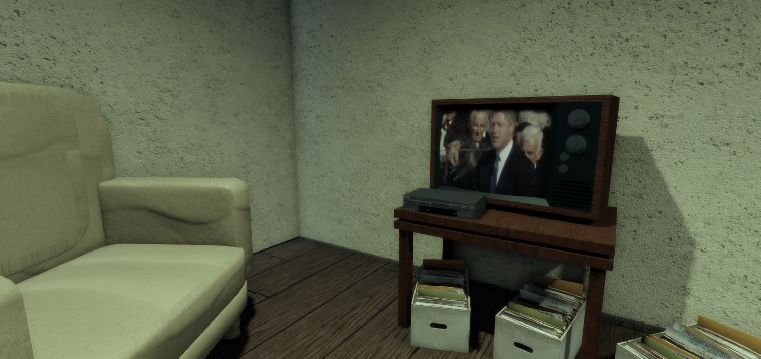 Detailed 1990s Roblox roleplay building interior