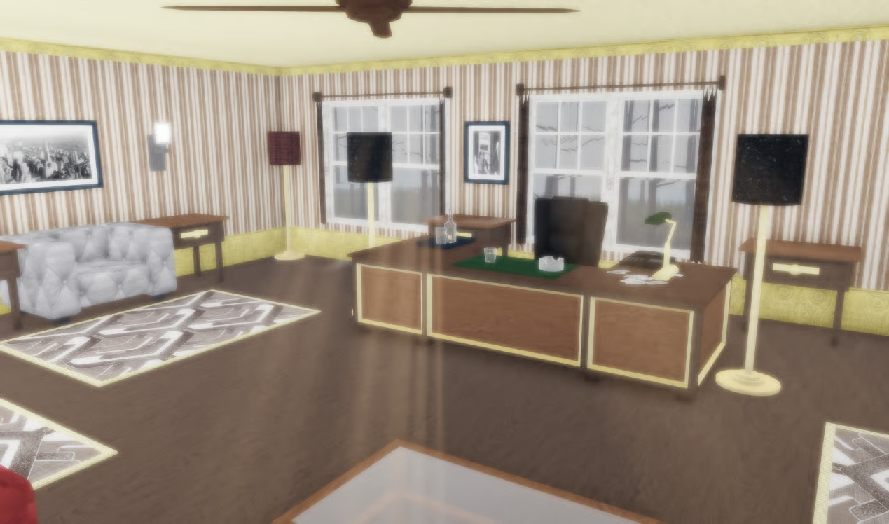 Luxury mansion interior with furnished rooms
