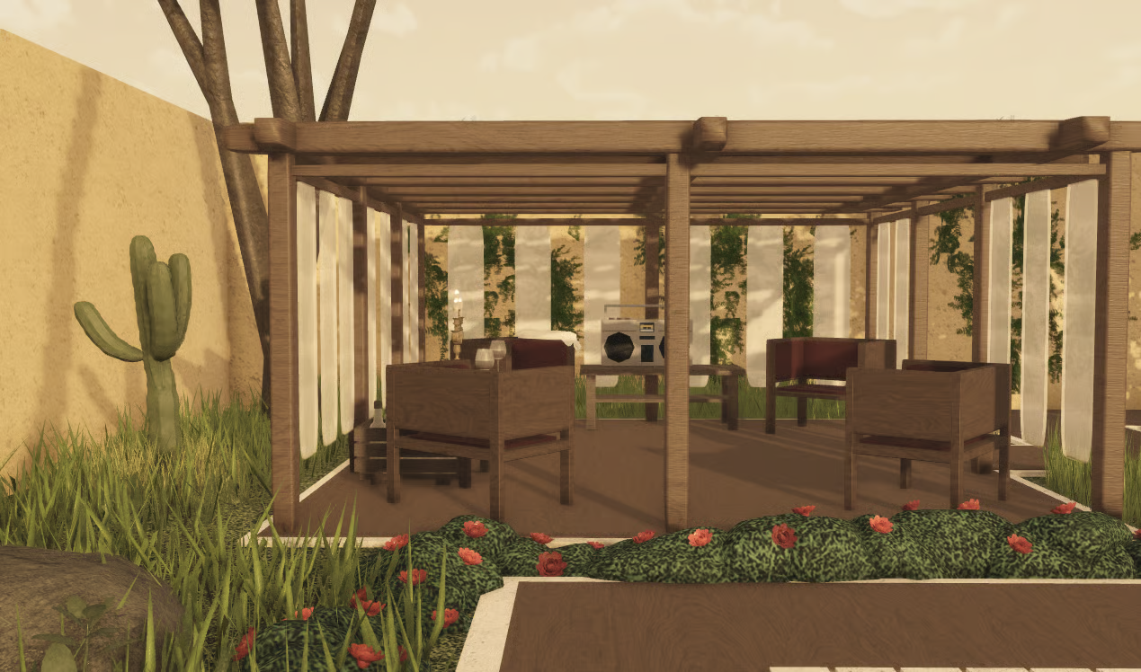 1970s Mexican villa exterior with garden