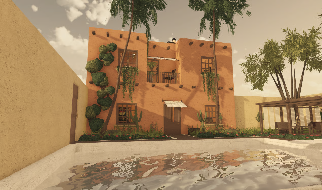Mexican villa pool and courtyard exterior