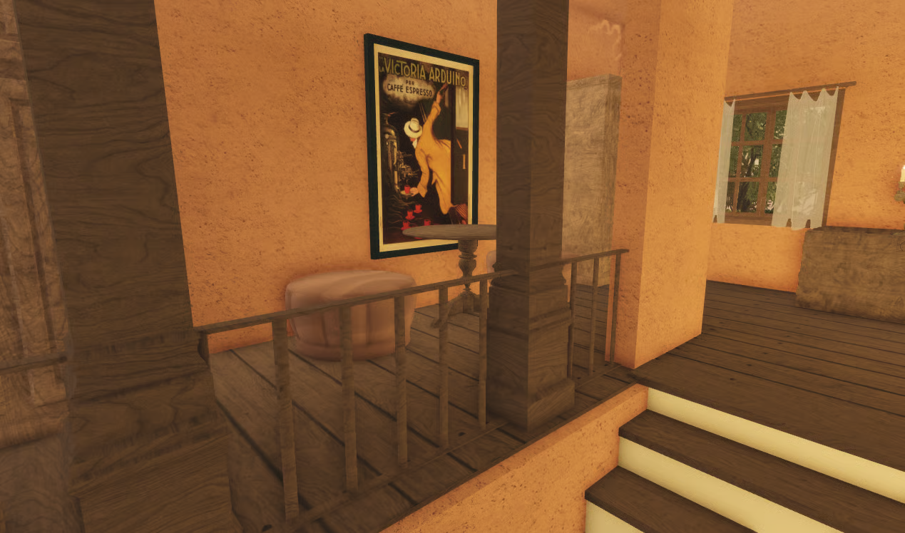 Villa interior with wooden desk and typewriter