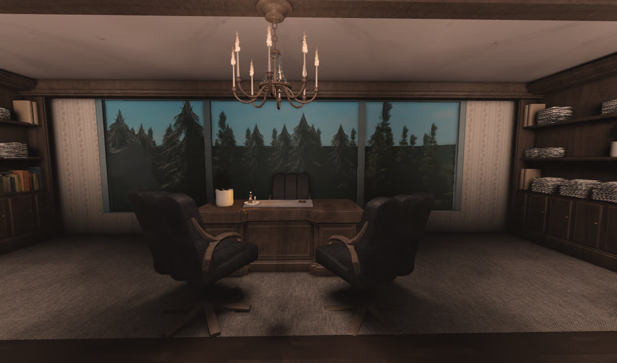 Executive music producer office with wooden desk