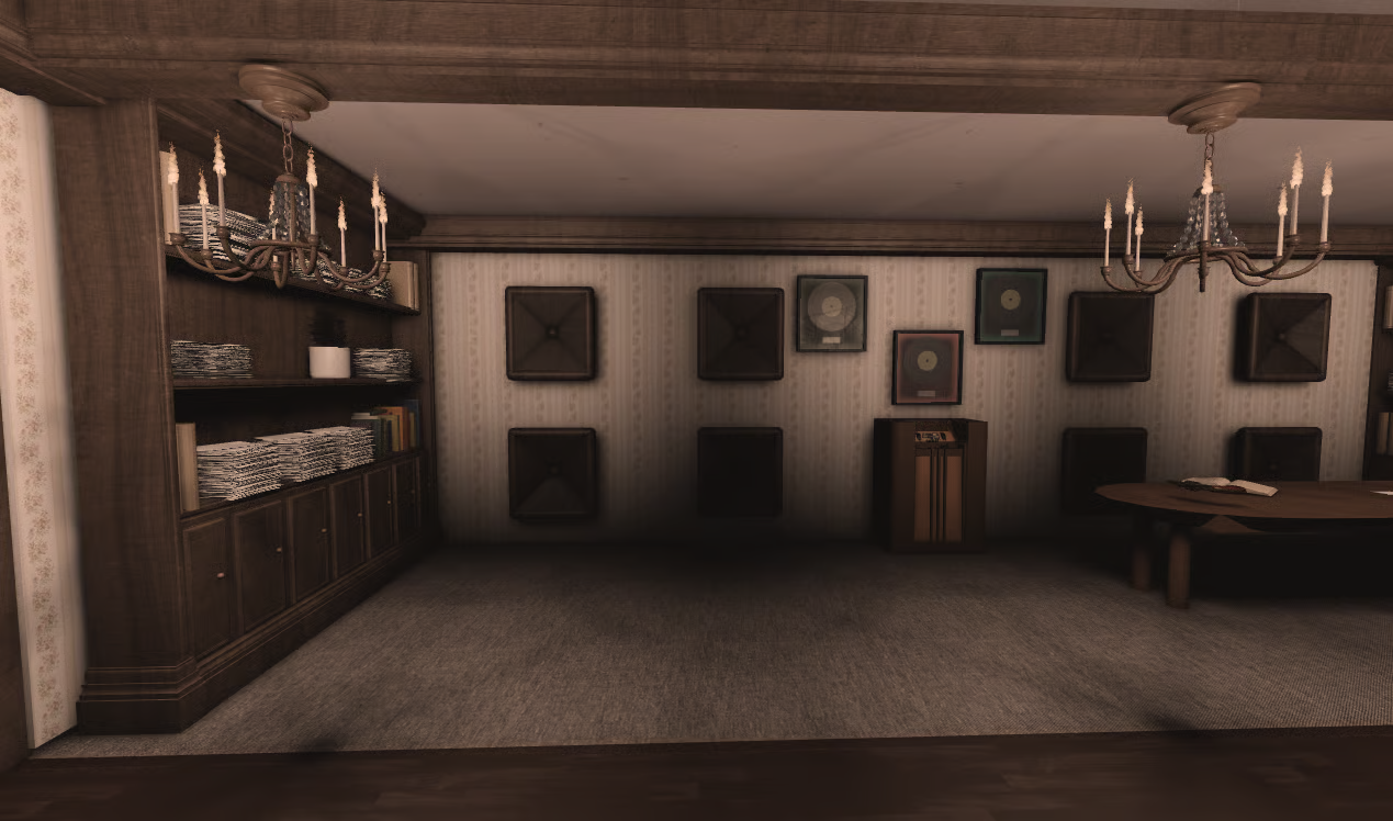 Record display room with framed gold records