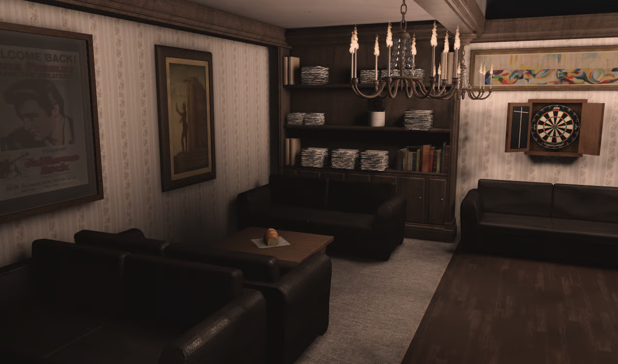 Music producer office waiting room with leather seating