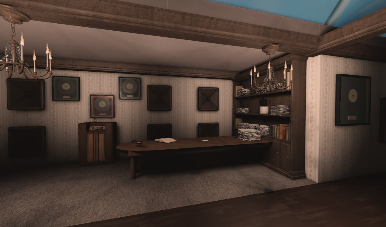 Private lounge with sofas and drink roleplay setup