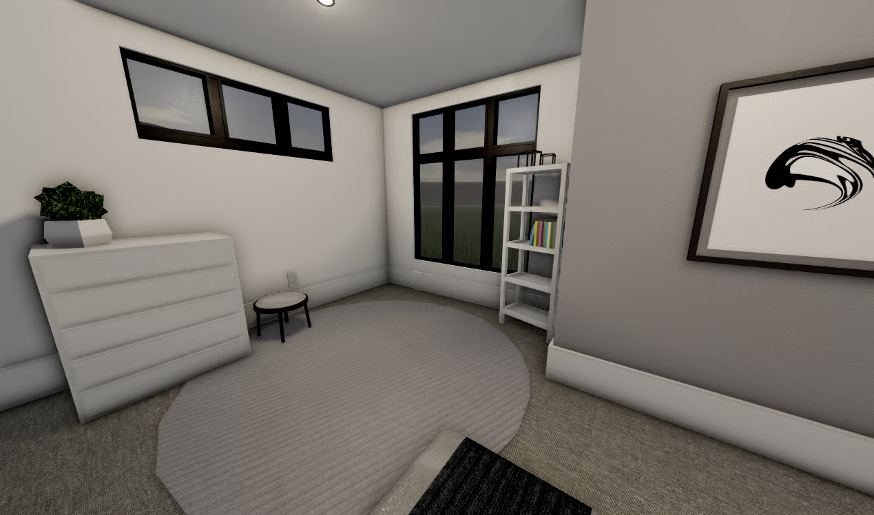Bright upstairs bedroom interior