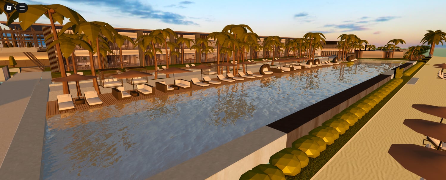 Tropical resort pool and landscaping