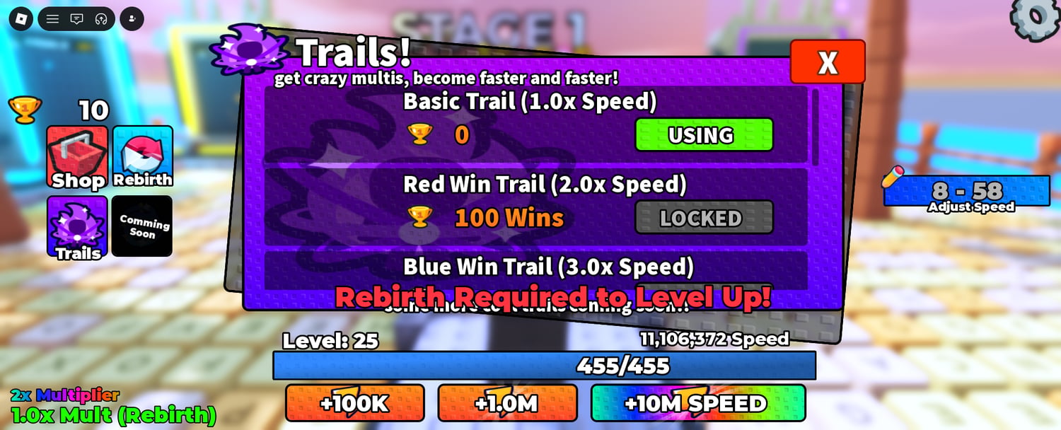 Speed trails and player progression system