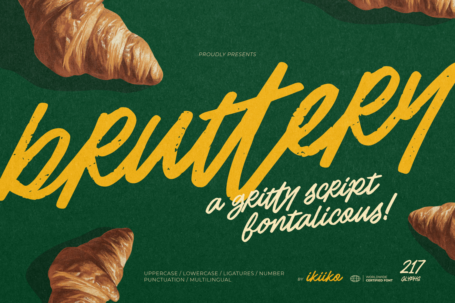 Bruttery Gritty Script Font featuring bold expressive brush lettering with rough handmade texture, vintage retro character, and energetic handwritten typography.