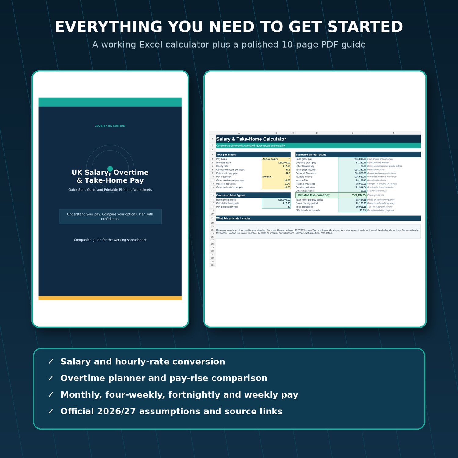 PDF quick-start guide and calculator workbook contents preview