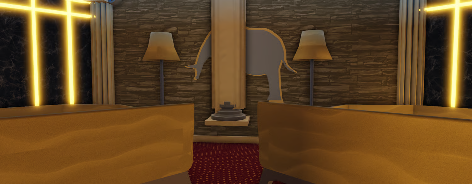 Red carpet lounge with elephant display platforms