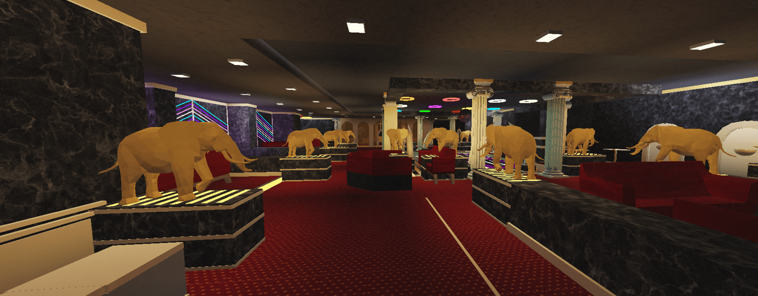 Detailed marble club interior with golden decorations