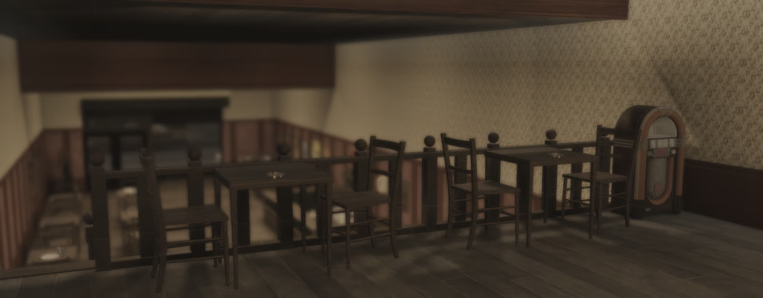 Upstairs lounge with jukebox and dining tables