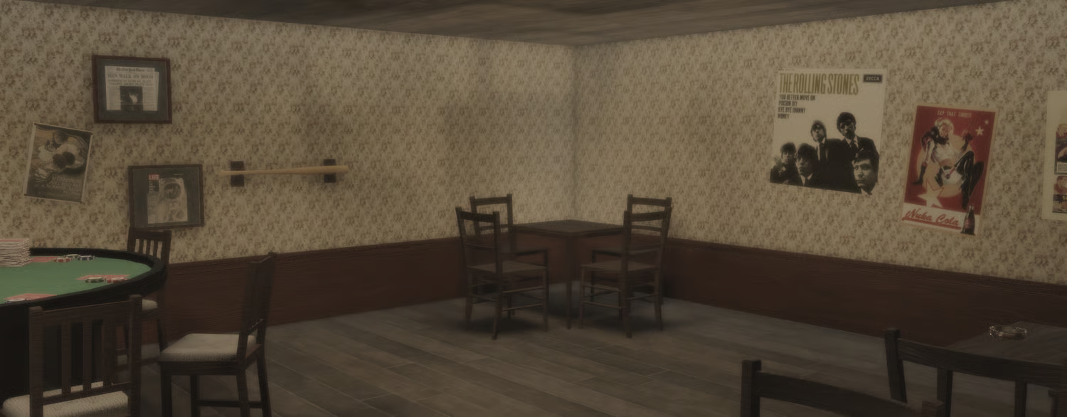 Restaurant restroom hallway with patterned interior
