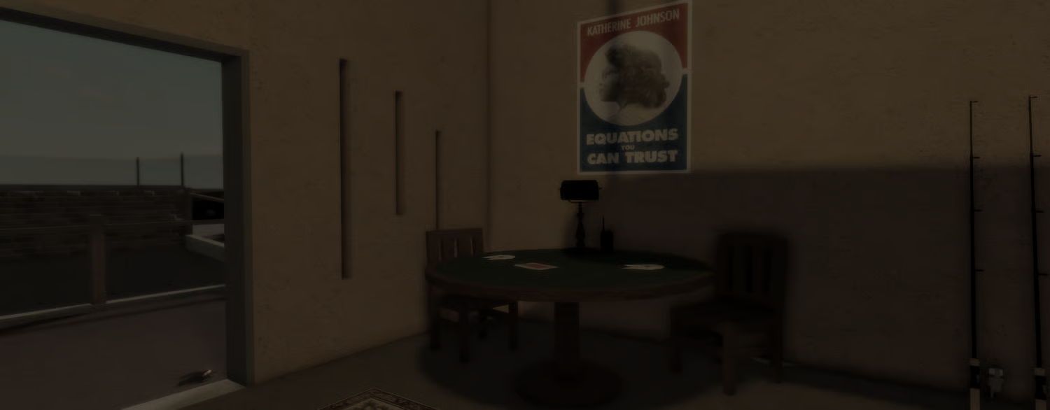 Fishing garage interior with poker table and TV