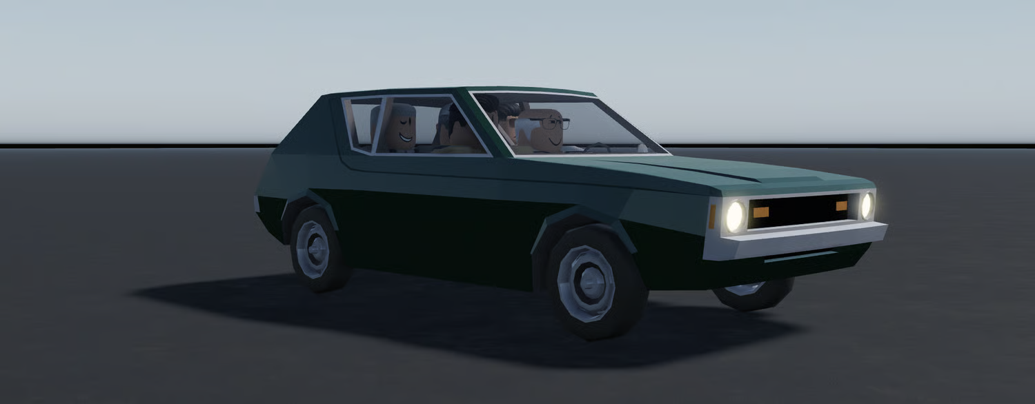 Classic green compact car front view