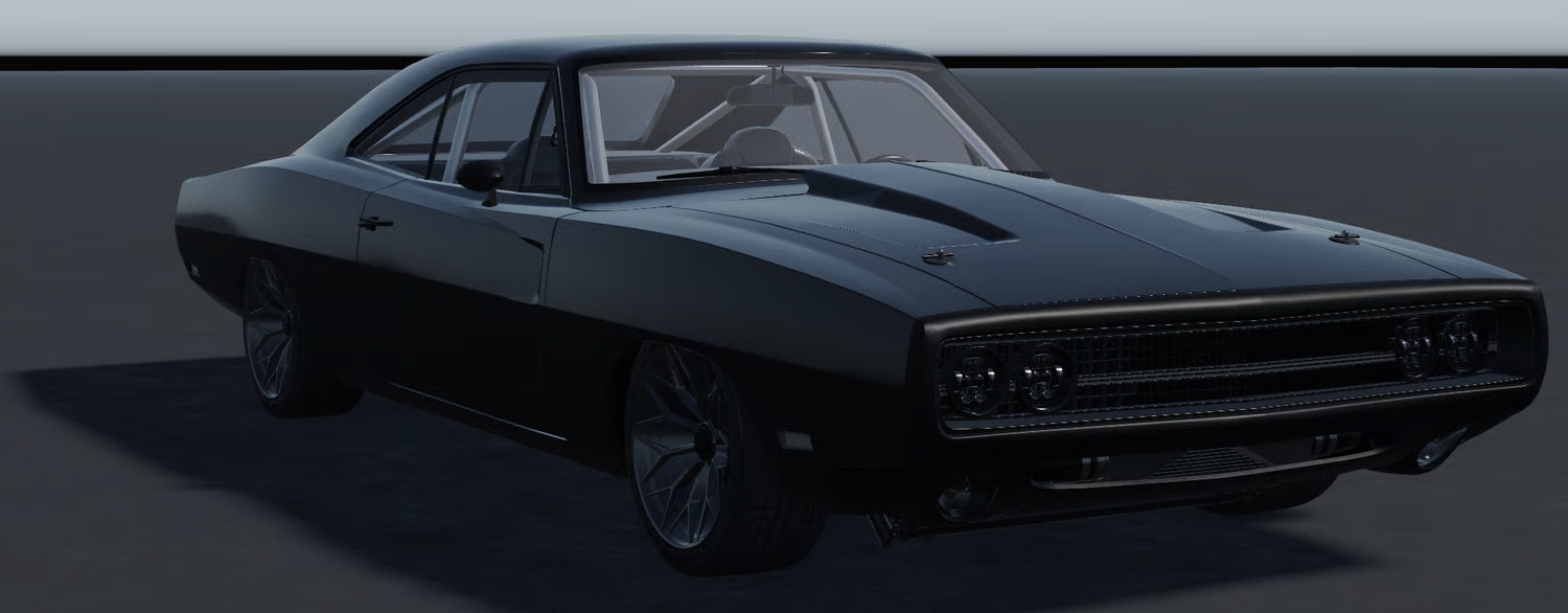 Black classic muscle sedan side profile