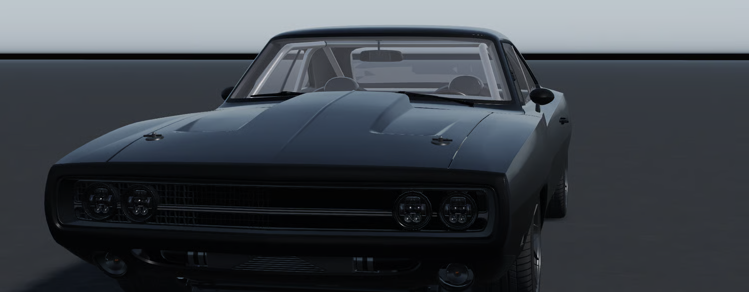 Detailed black muscle car front view