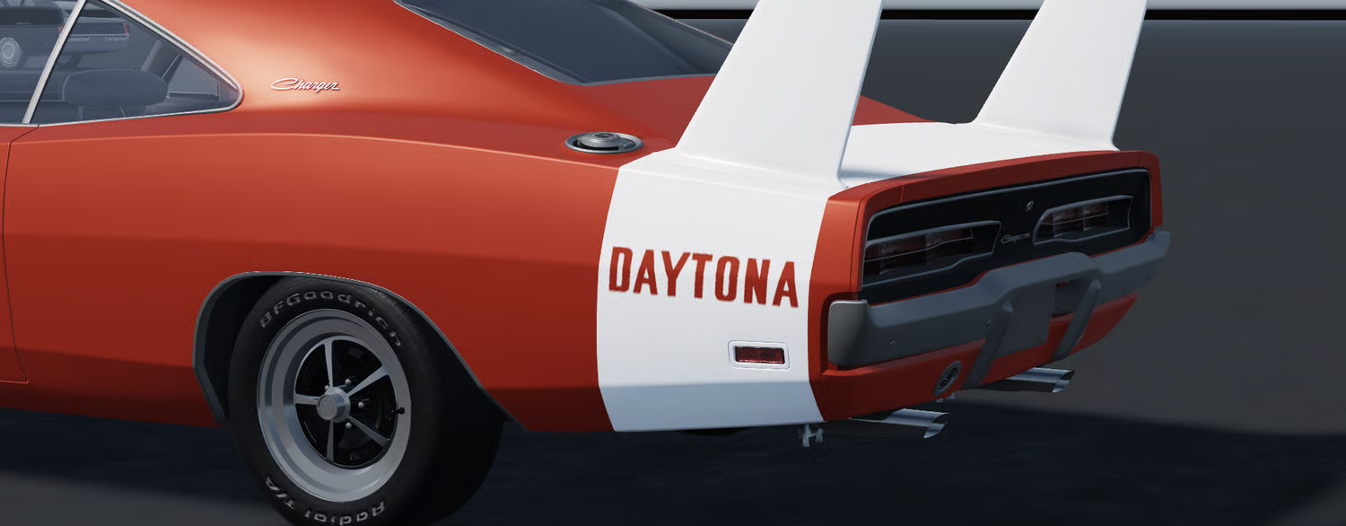 Orange Daytona side profile with rear spoiler