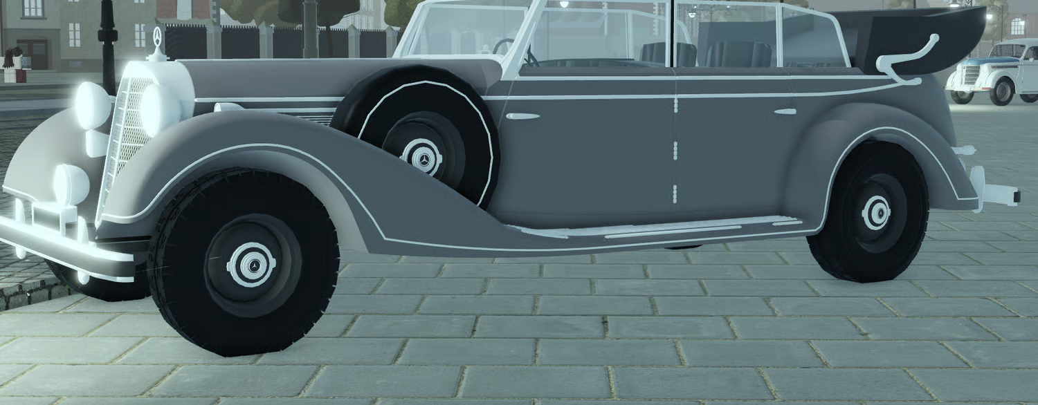Grey 1930s luxury car side profile