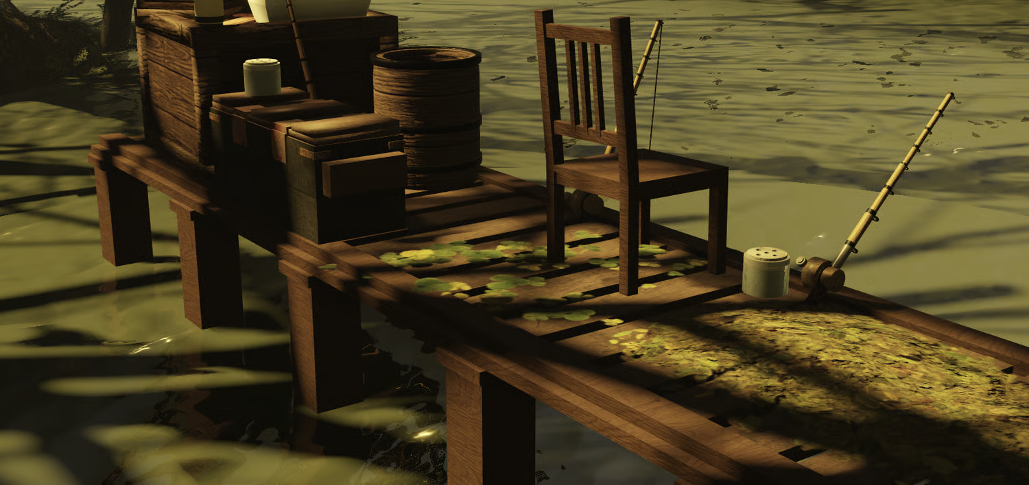 Forest swamp with rocks grass and shallow water