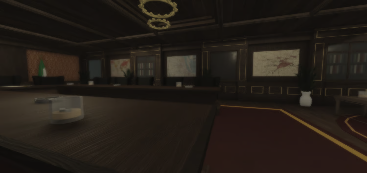 Meeting room with Italian and American flags