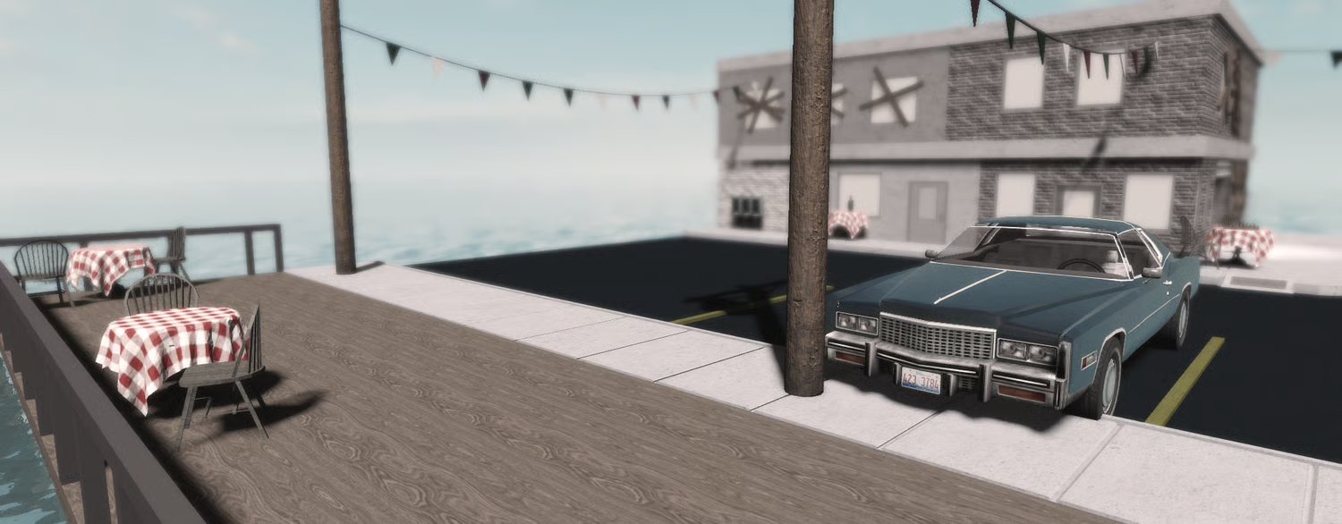 Pizzeria storefront with outdoor seating and street surroundings