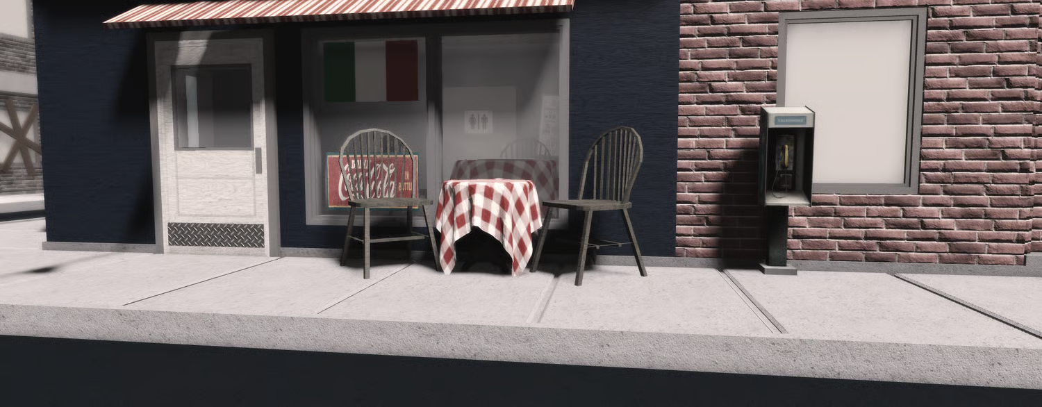 Dark restaurant interior with seating and CRT television