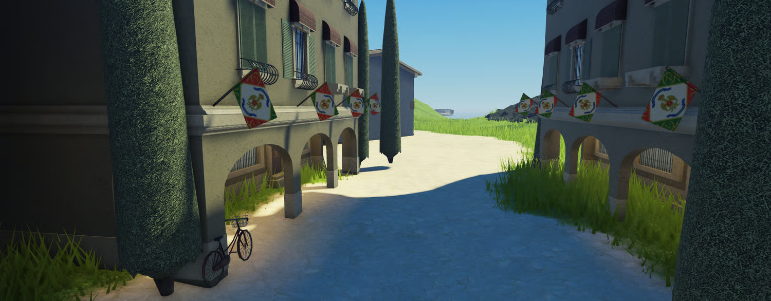 Mediterranean street with decorated Italian-style buildings