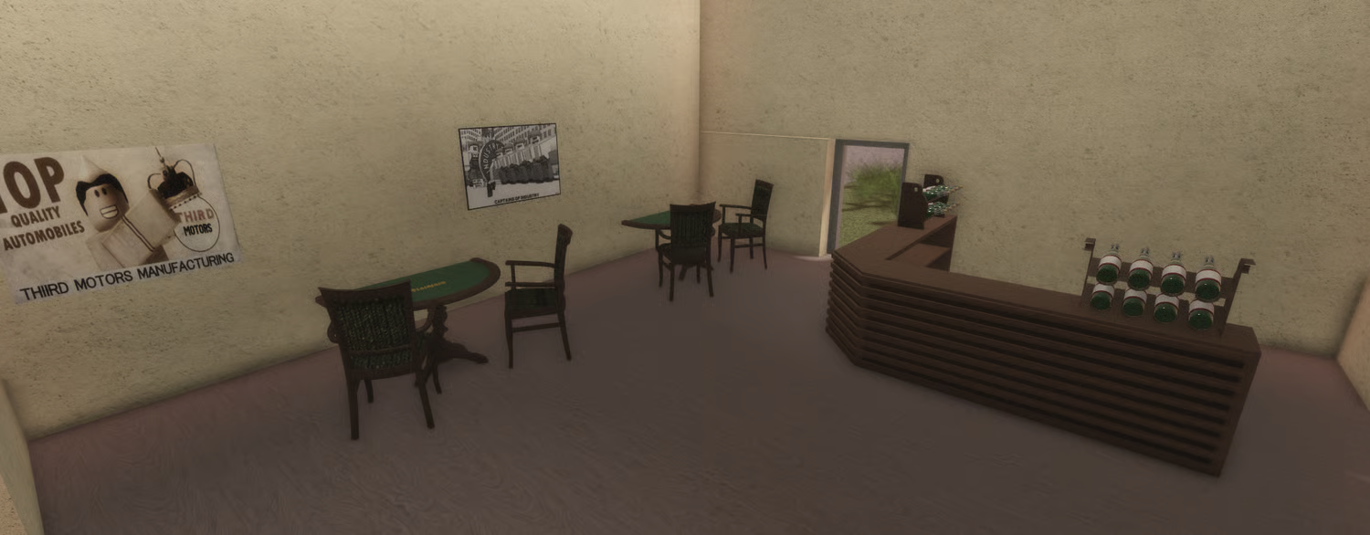 Furnished butcher shop interior with meat counter