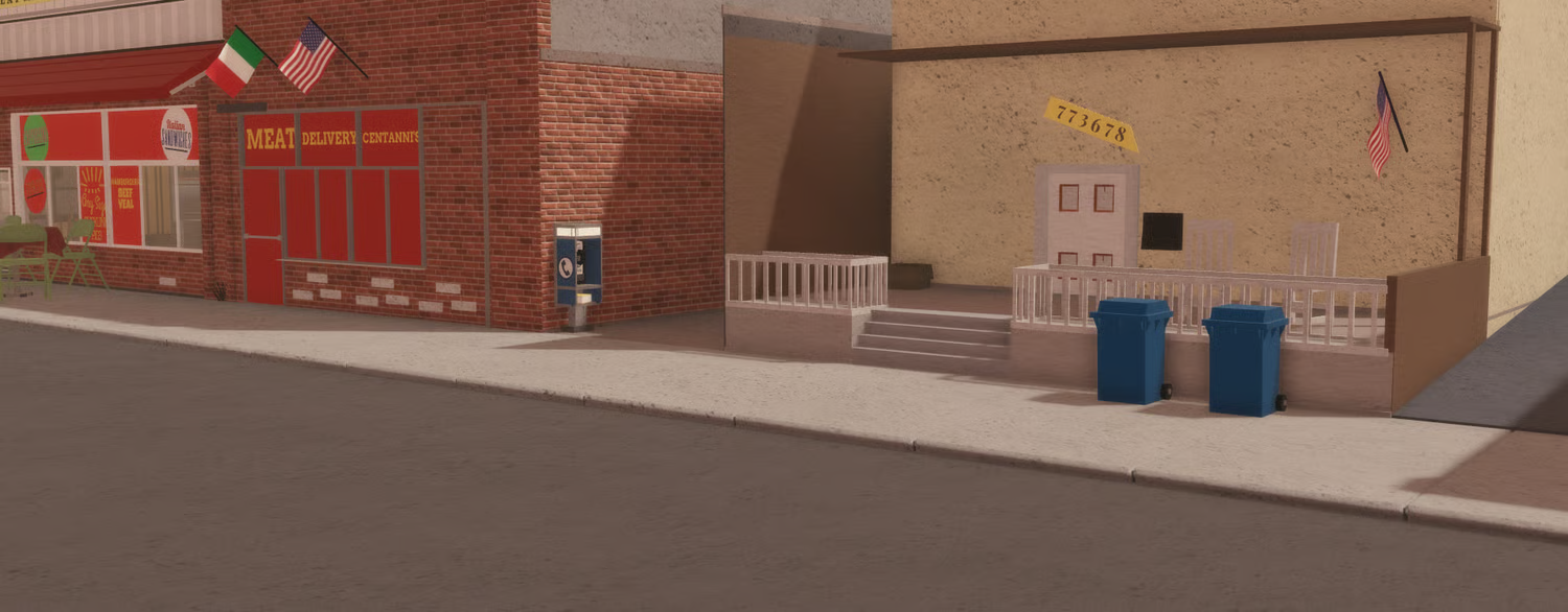 Detailed butcher shop exterior on a street