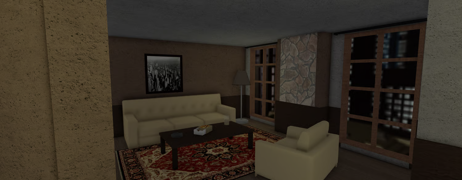 Luxury apartment interior with detailed furnishings