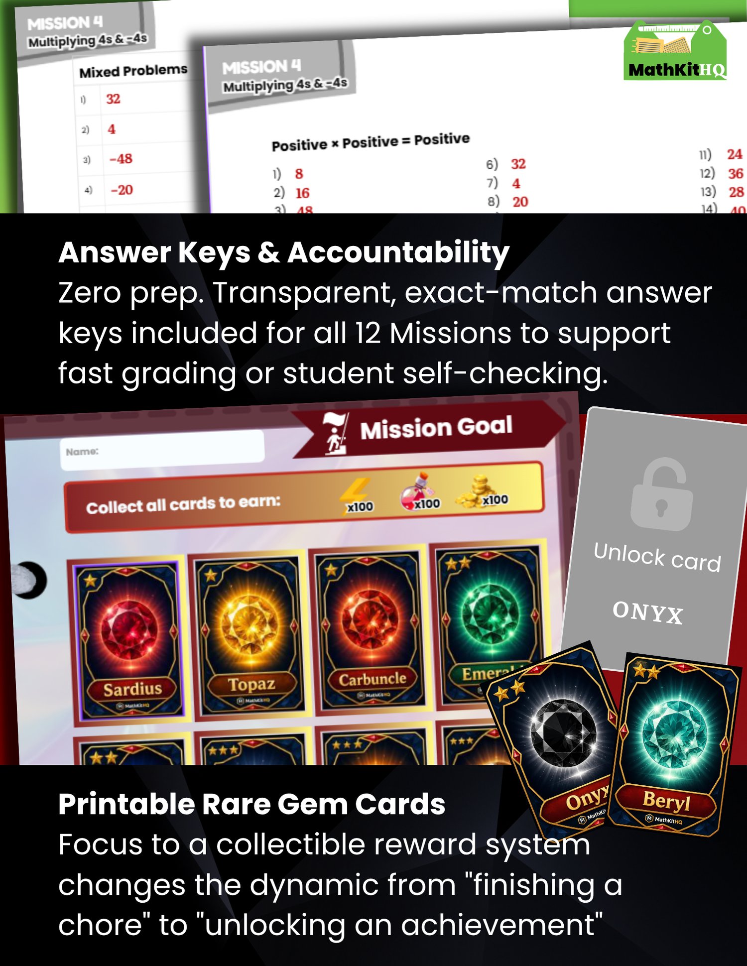 Answer Key sample rare gems packets multiplying positive and negative numbers