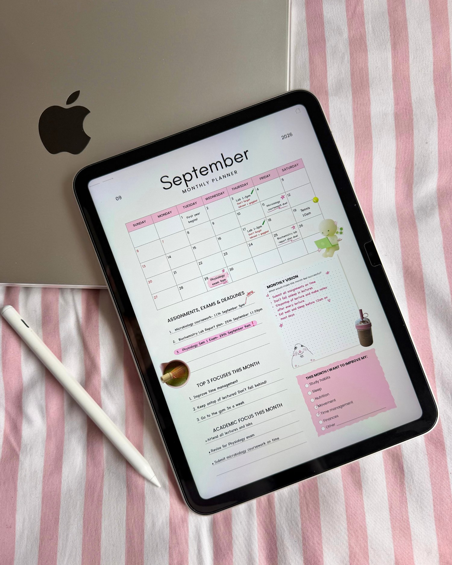 Digital planner for students hyperlinked