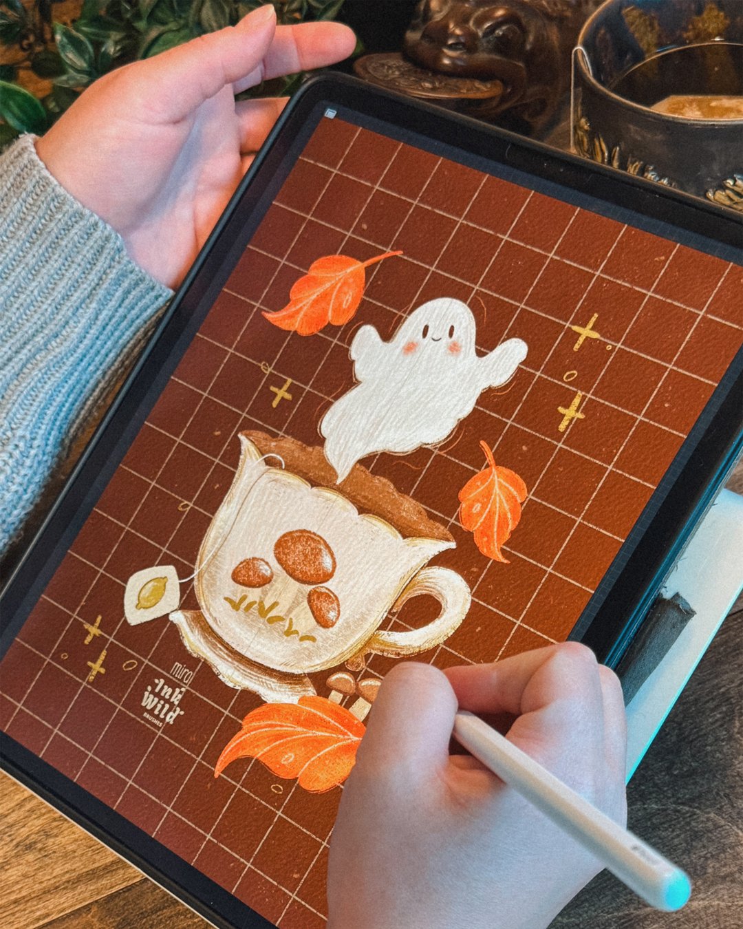 Cute ghost Procreate drawing made with handmade CrayonMagic Procreate brushes for coloring and playful digital art