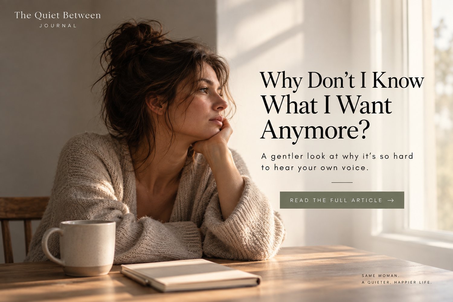 Woman sitting quietly by a window reflecting on what she wants in life