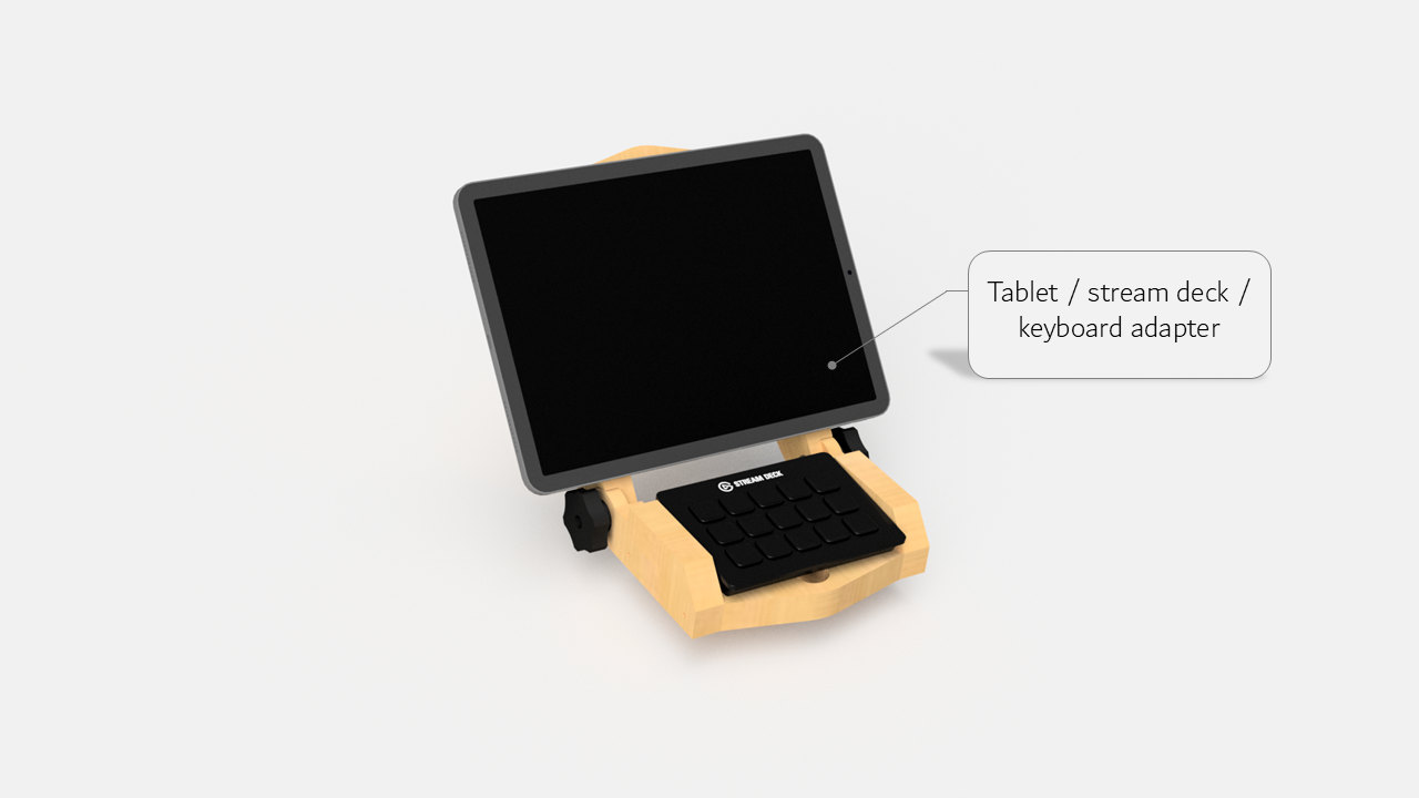 cockpit tablet adapter add-on compatible with stream decks, keyboards or similar peripherals