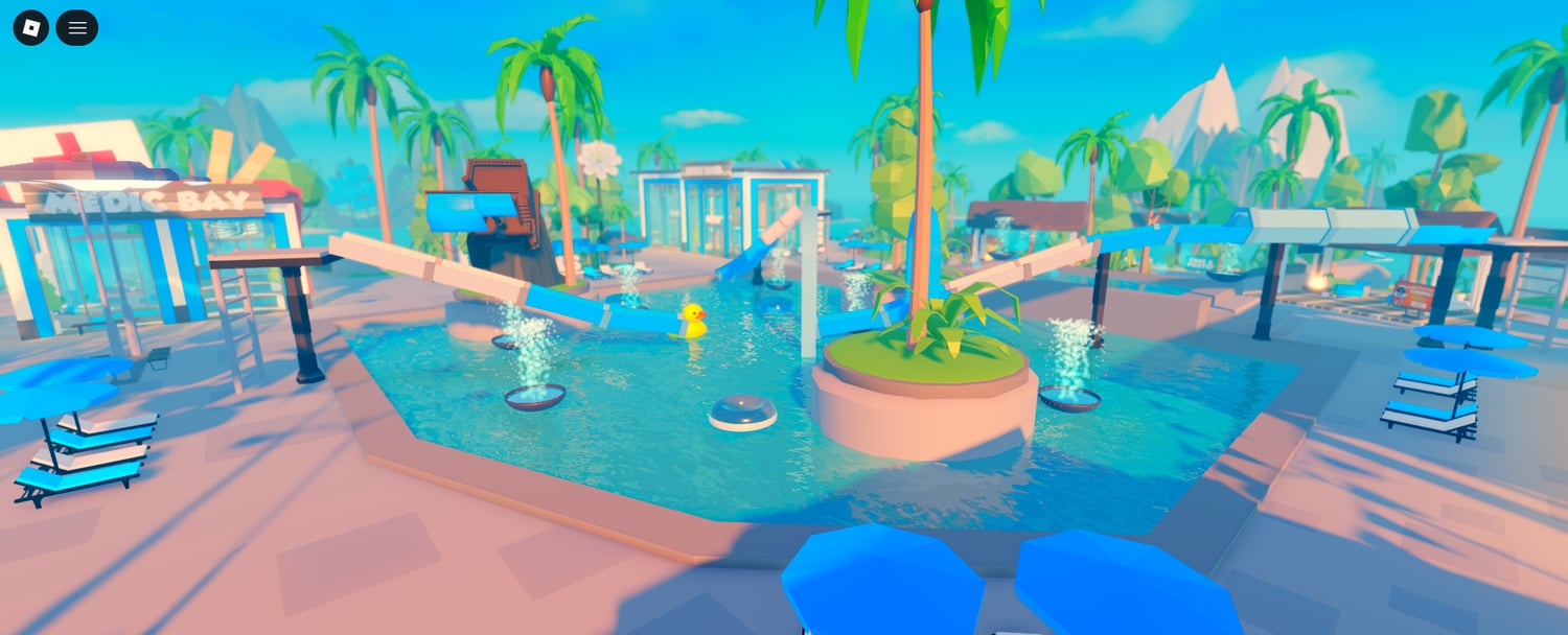 Aqua park resort houses on separate islands