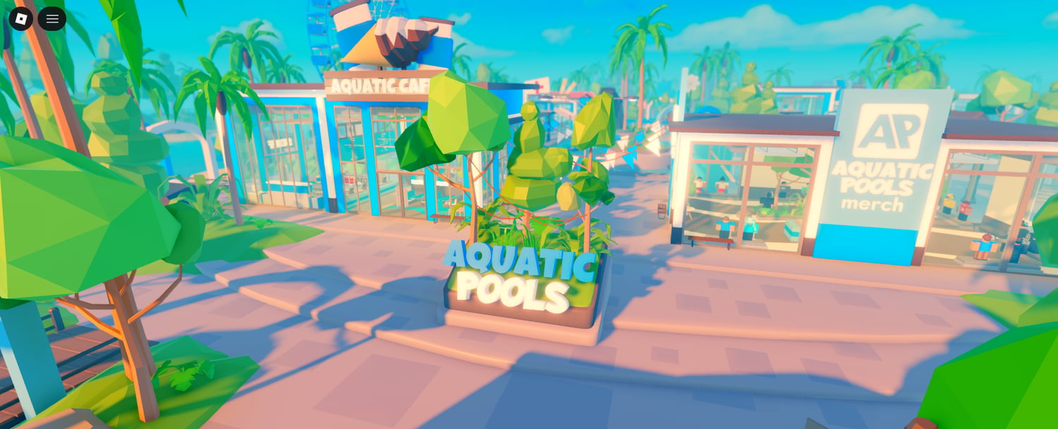Tropical aqua park resort exterior with palm tr