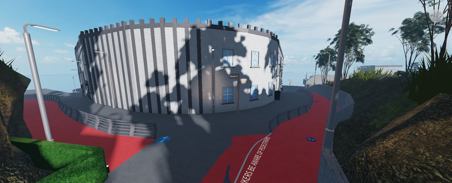 Detailed British road with street lighting