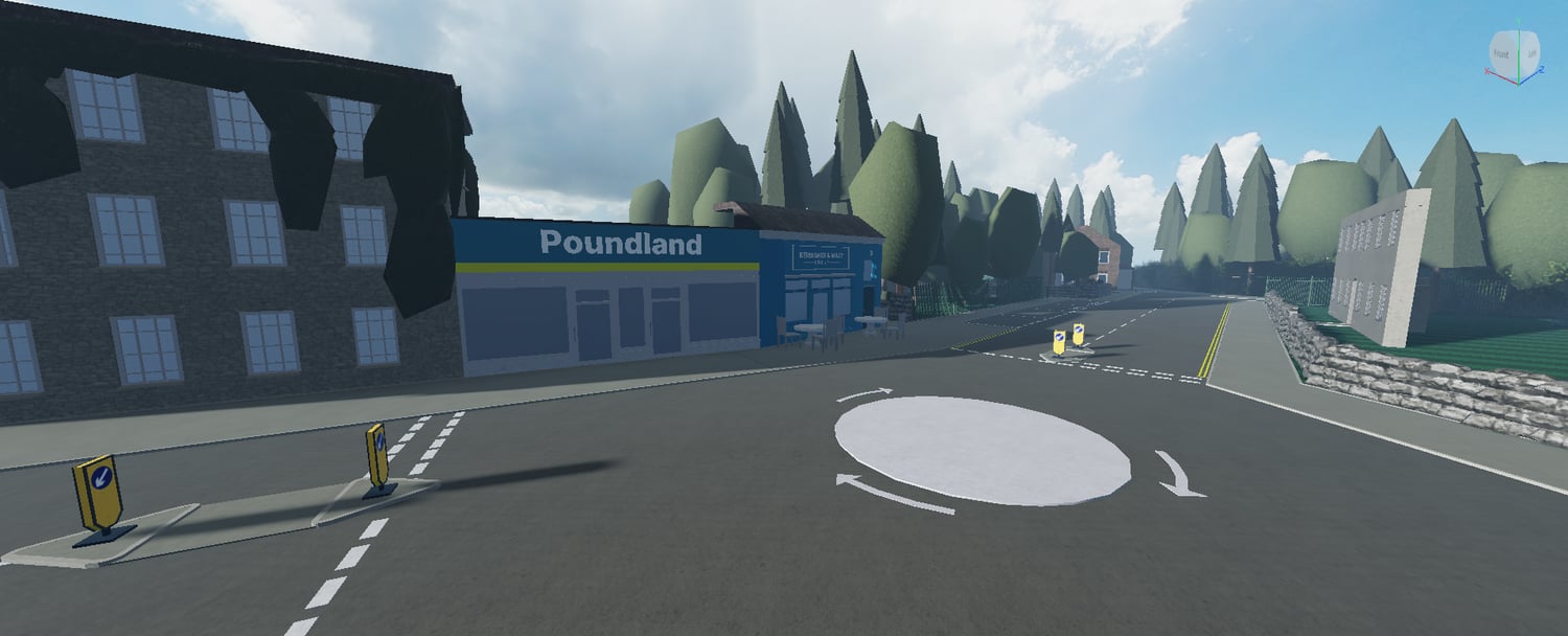 Decorative town buildings and landscaping