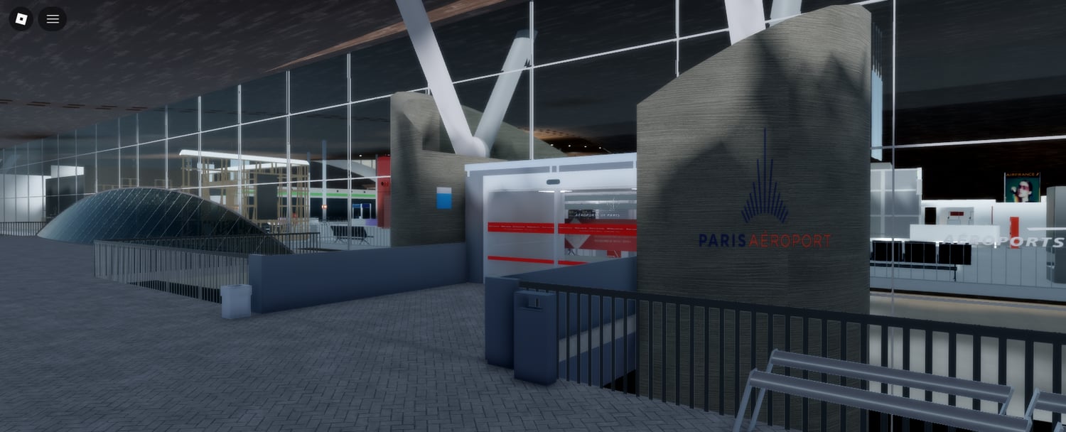 Detailed exterior of a large Paris airport terminal