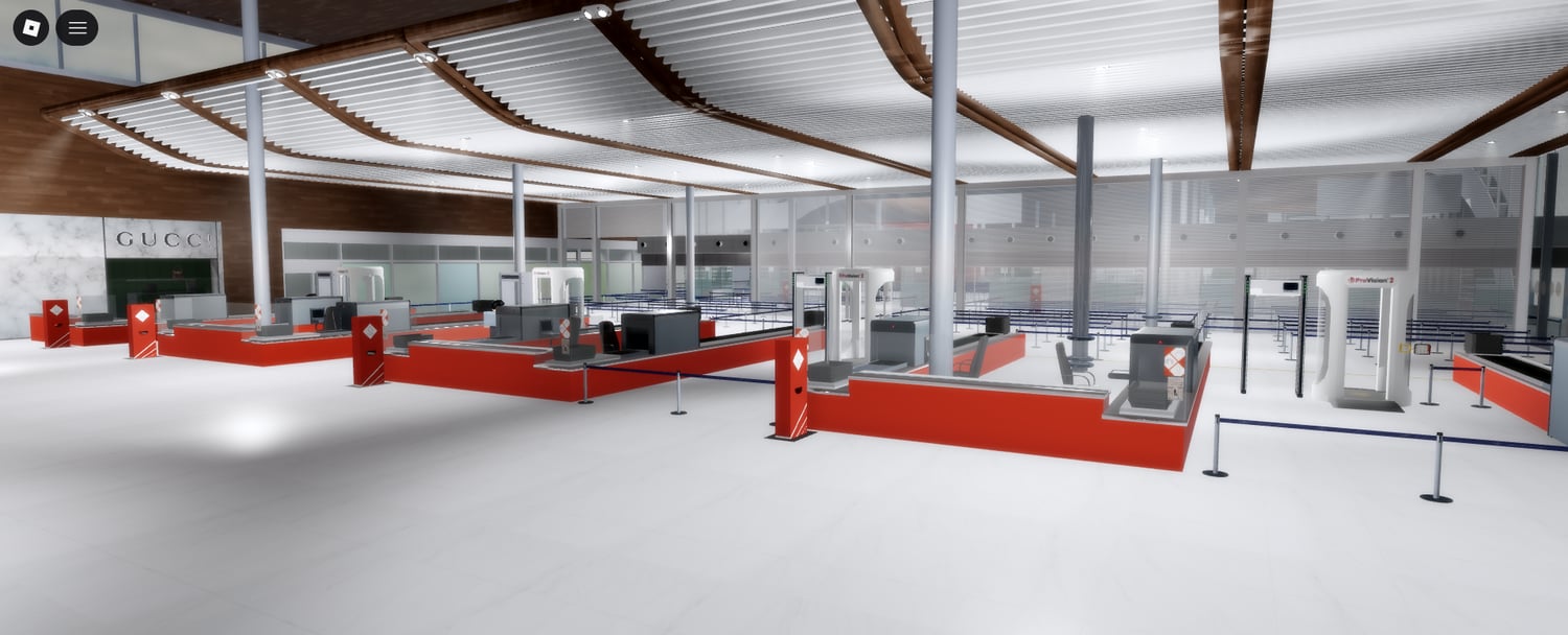 Airport passenger seating and boarding gate area