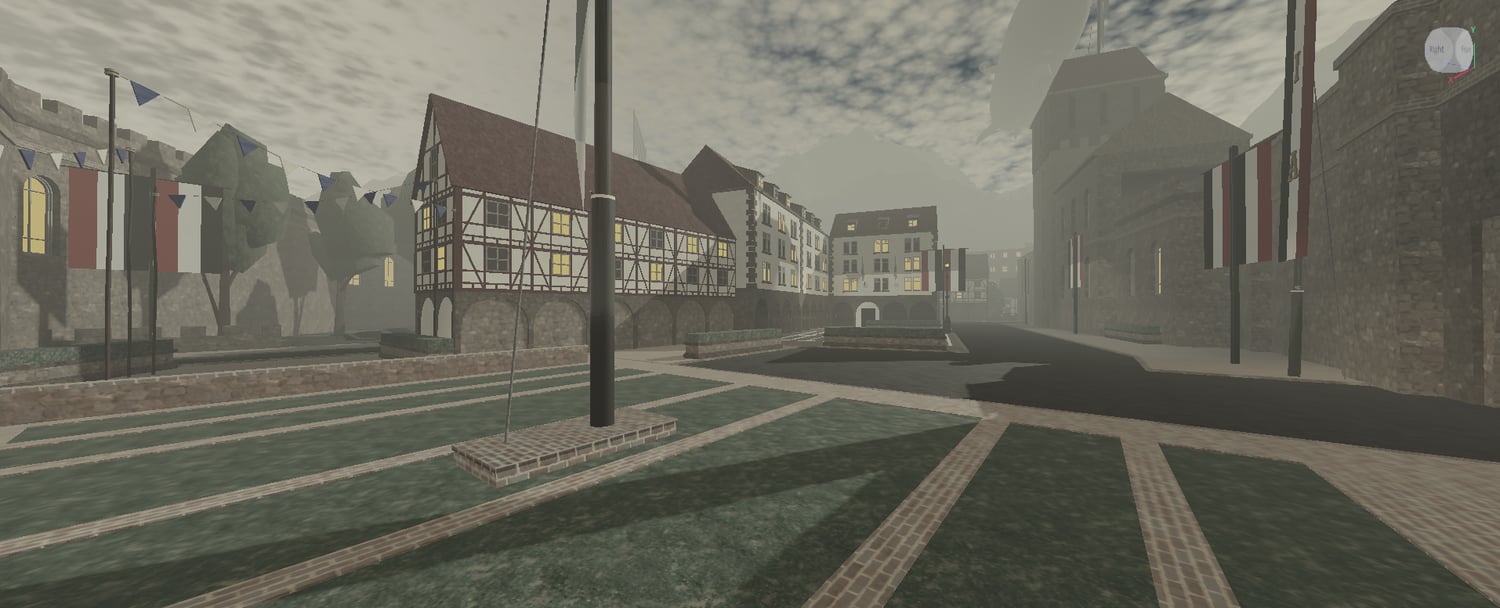 Central city square with decorative fountain
