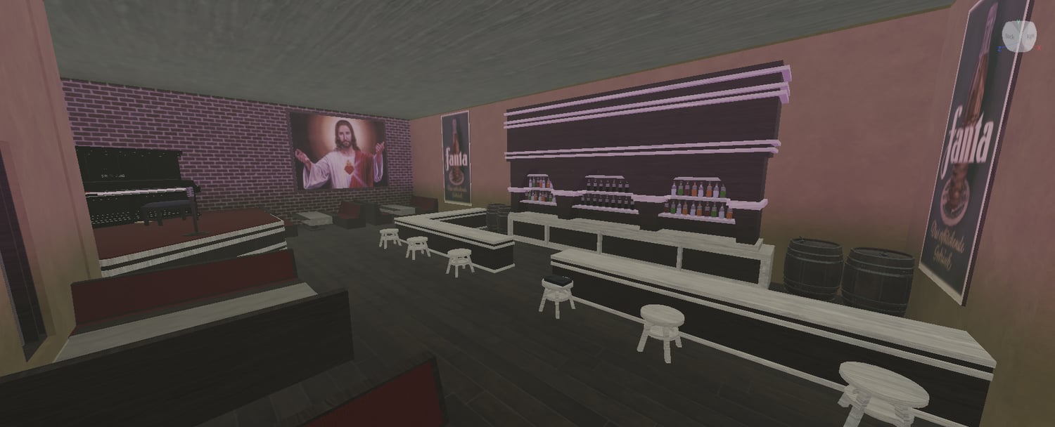 Detailed bar interior with counter and seating