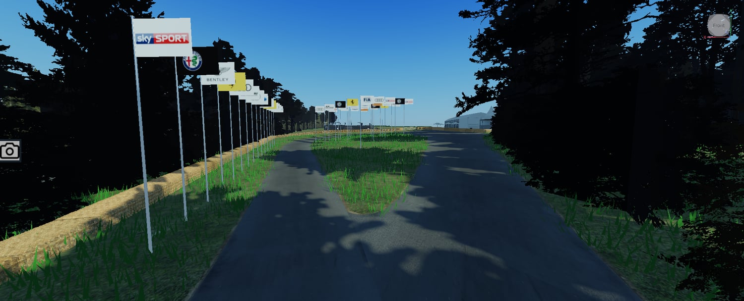 Roblox race map with wooded circuit and spectator seating