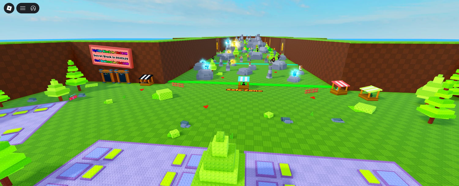 Brainrot survival game map with safe zone and multiple areas