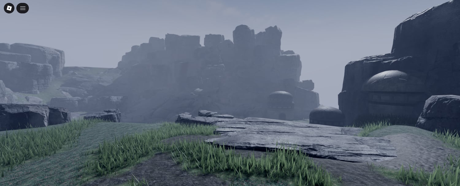 Ancient stone ruins with large stairways and elevated platforms